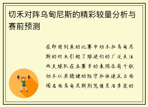 切禾对阵乌甸尼斯的精彩较量分析与赛前预测