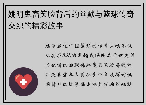 姚明鬼畜笑脸背后的幽默与篮球传奇交织的精彩故事