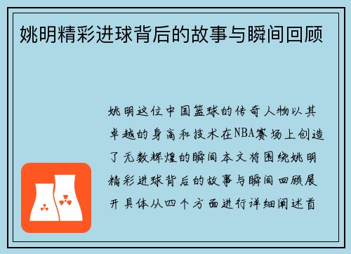 姚明精彩进球背后的故事与瞬间回顾